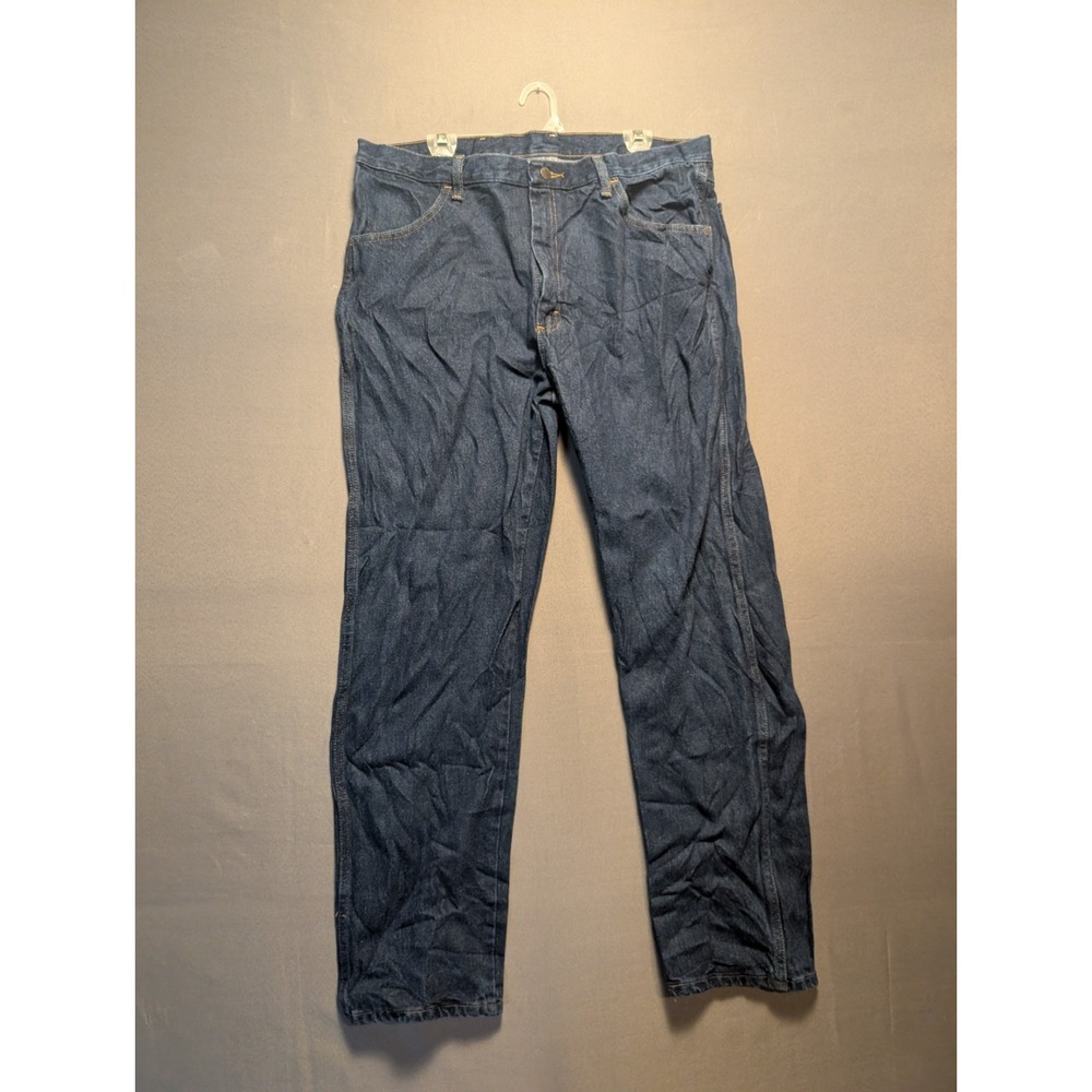 Wrangler Rustler Regular Fit Jeans Mens 38x32 Blue Denim Cotton Straight Leg